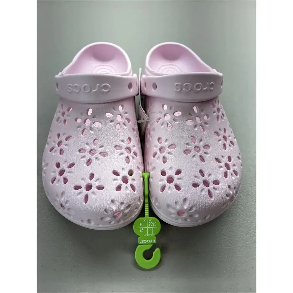 Crocs Kids' Classic Floral Cut Out Clogs Light Pink #210943-6ZW Size 5 J5 New